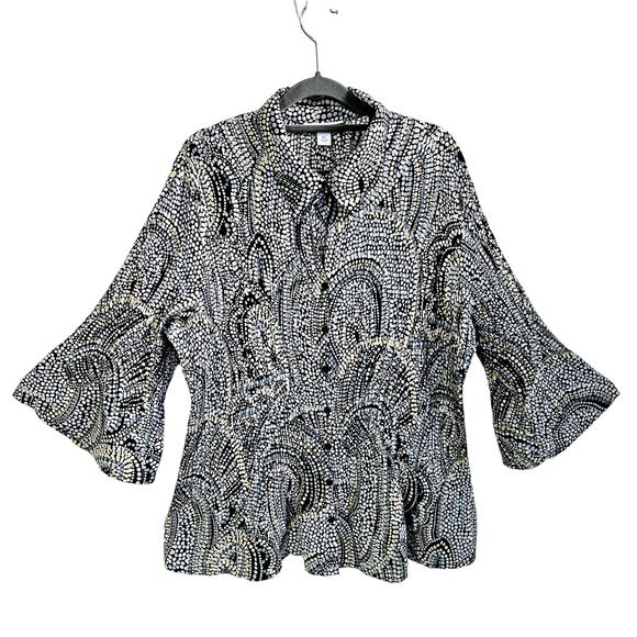 DressBarn Women's Plus 3X Quarter Flare Sleeve Blouse Mosaic Dot Pattern Bold - Picture 1 of 7
